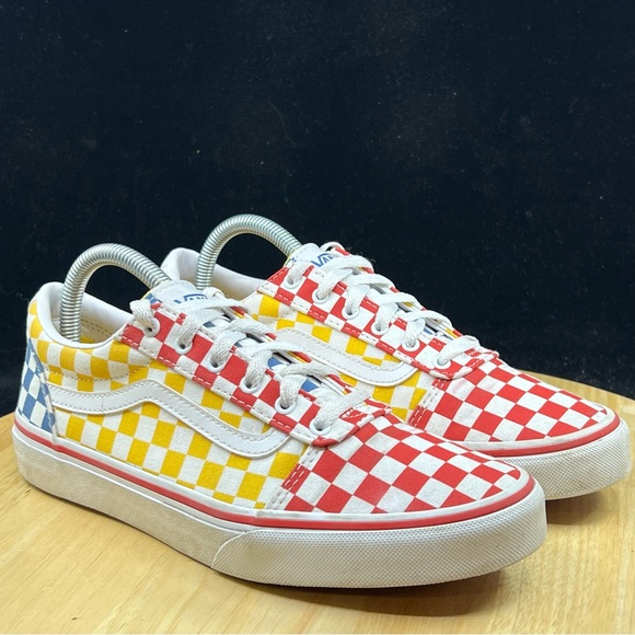Vans Old Skool Red/ Blue/ Yellow Checkerboard Sz 6Y/Women’s Size 7.5 Skate Shoes - Picture 4 of 10